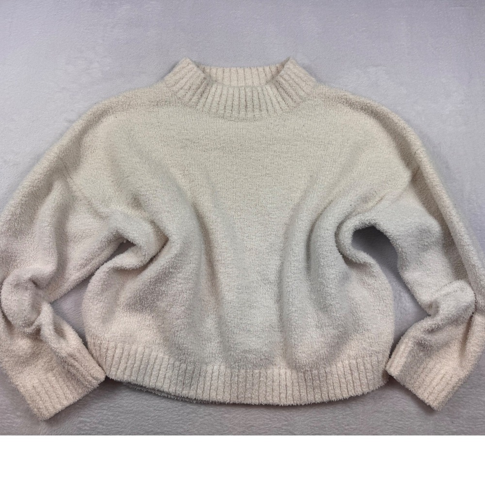 Dreamers by Debut Cream Fuzzy Mock Neck Cropped Sweater CC0160 Small